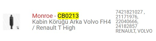 KABIN KORUGU VOLVO FH 4 RENO YUKSEK T KABIN 21171976-22040616-7421 821 027